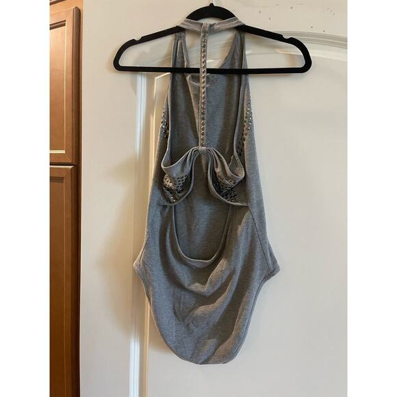 Top shop bodysuit grey with metal varied colored pattern size large - Picture 2 of 4